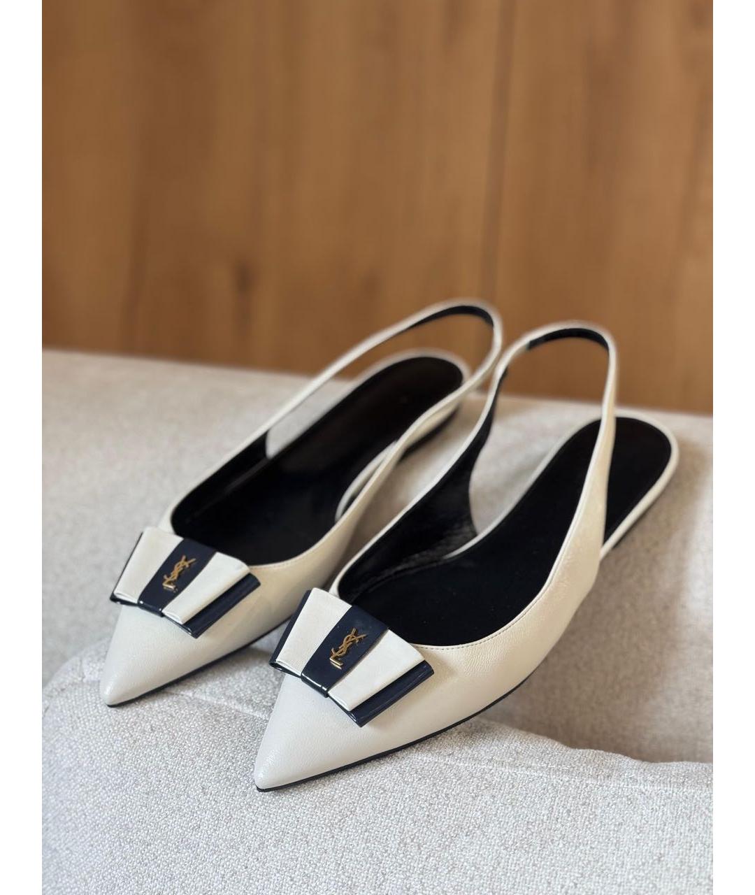 SAINT LAURENT Белые кожаные балетки, фото 4