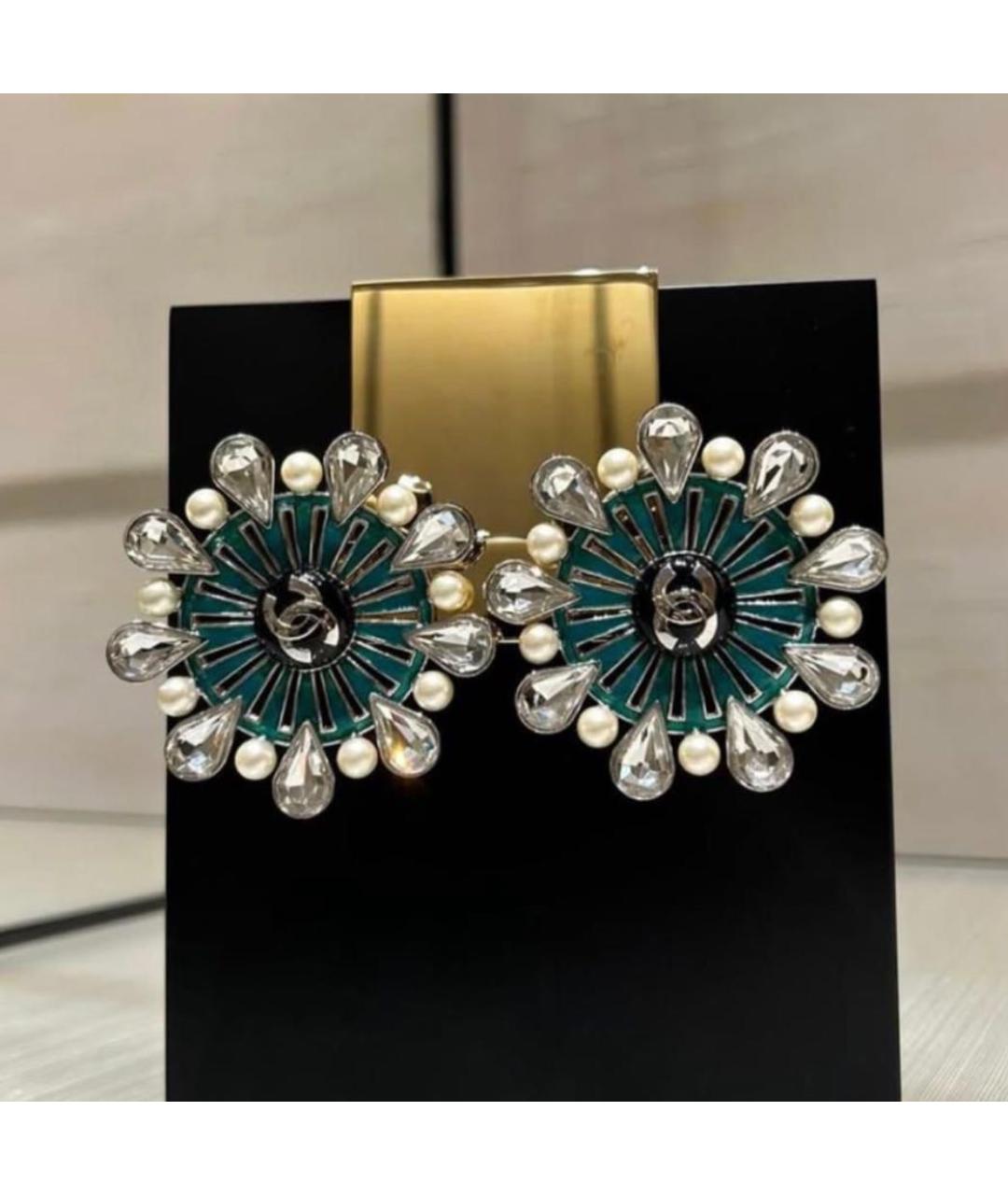 CHANEL Бирюзовые металлические серьги, фото 2