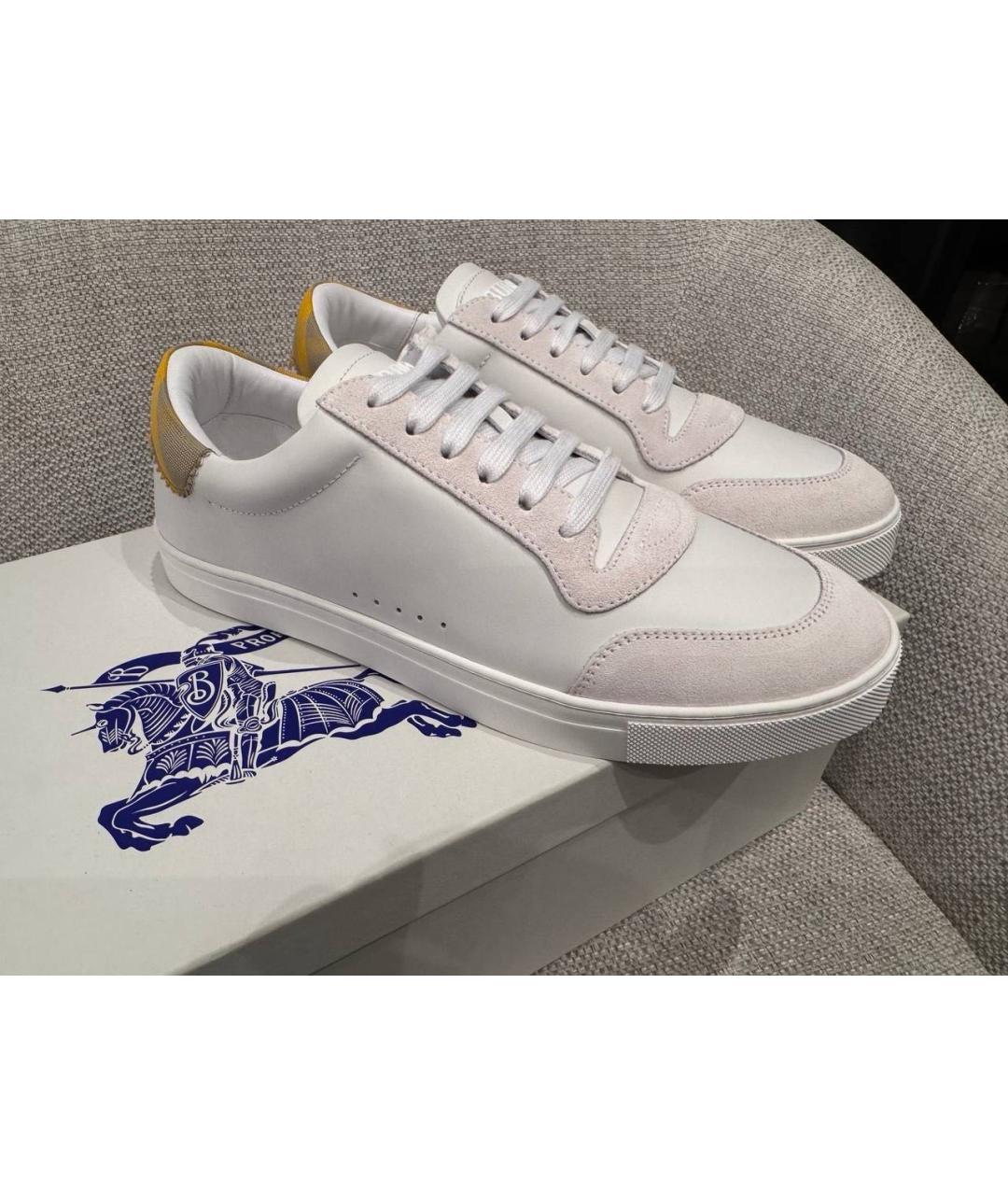 BURBERRY Белые кожаные низкие кроссовки / кеды, фото 5