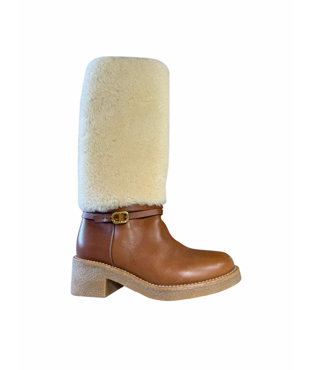 CHRISTIAN DIOR Коричневые кожаные сапоги, фото 1