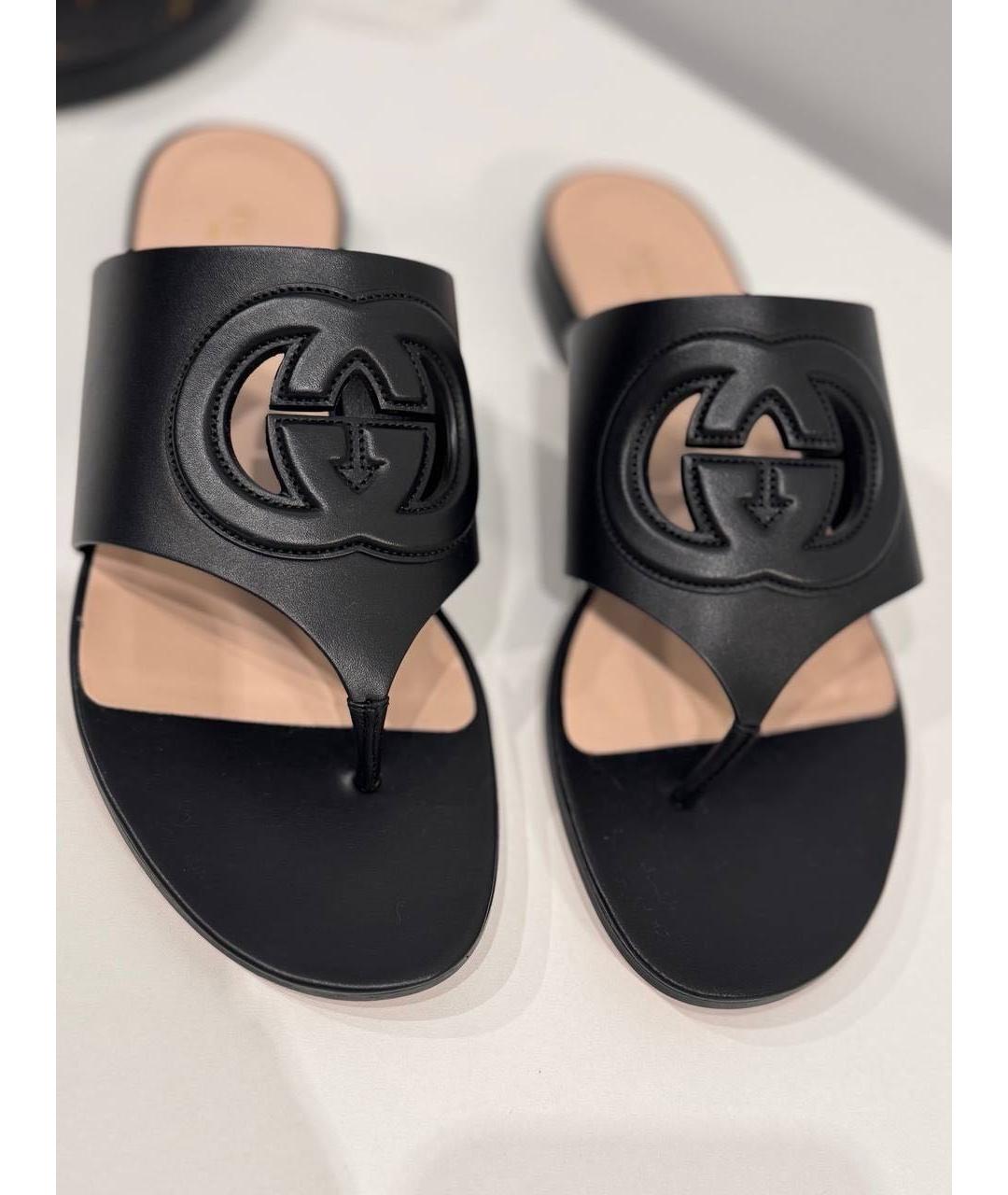 GUCCI Черные кожаные шлепанцы, фото 4