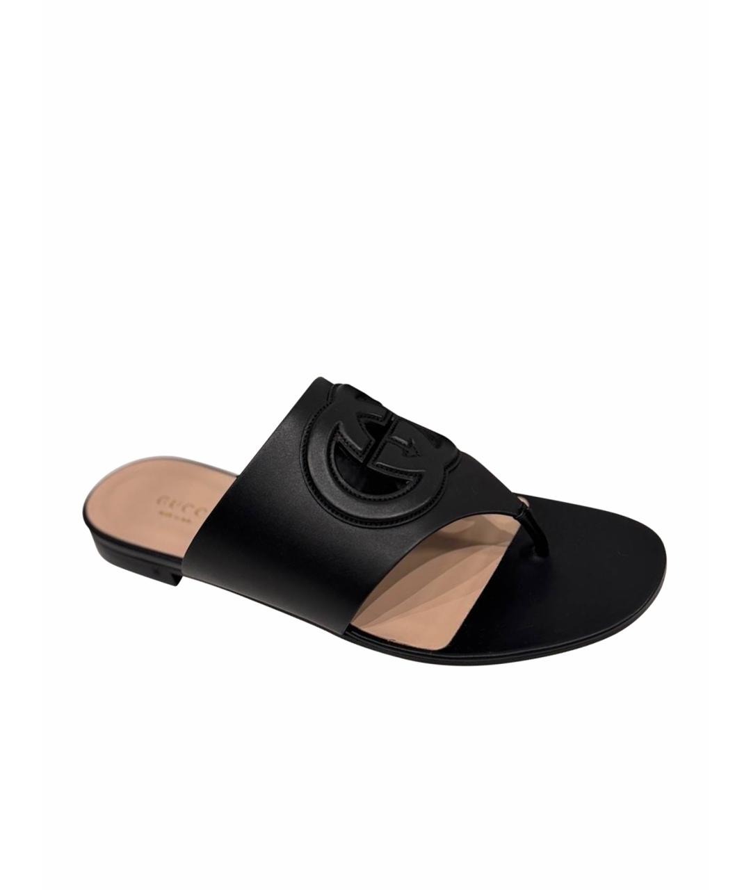 GUCCI Черные кожаные шлепанцы, фото 6