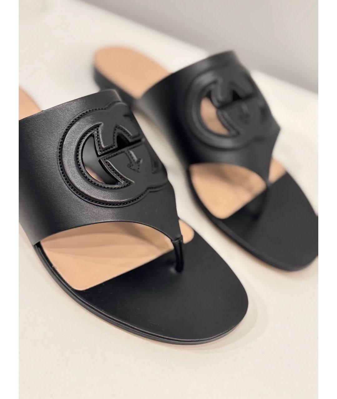 GUCCI Черные кожаные шлепанцы, фото 3