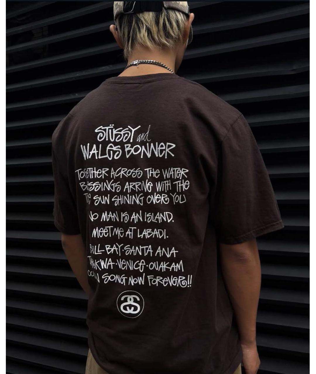 STUSSY Коричневая хлопковая футболка, фото 3