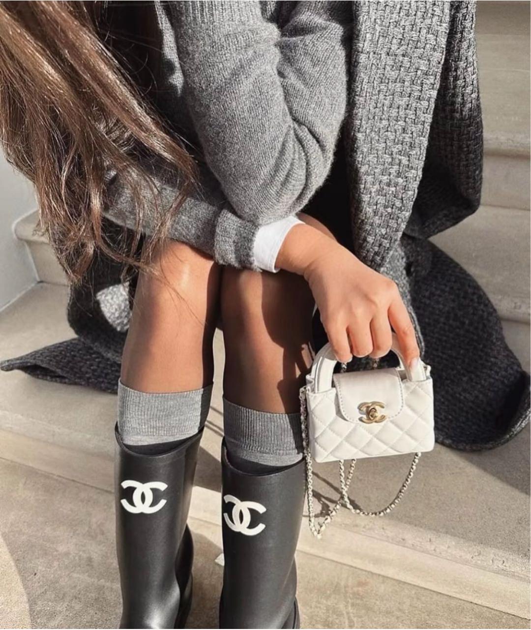 CHANEL Черные резиновые сапоги, фото 7