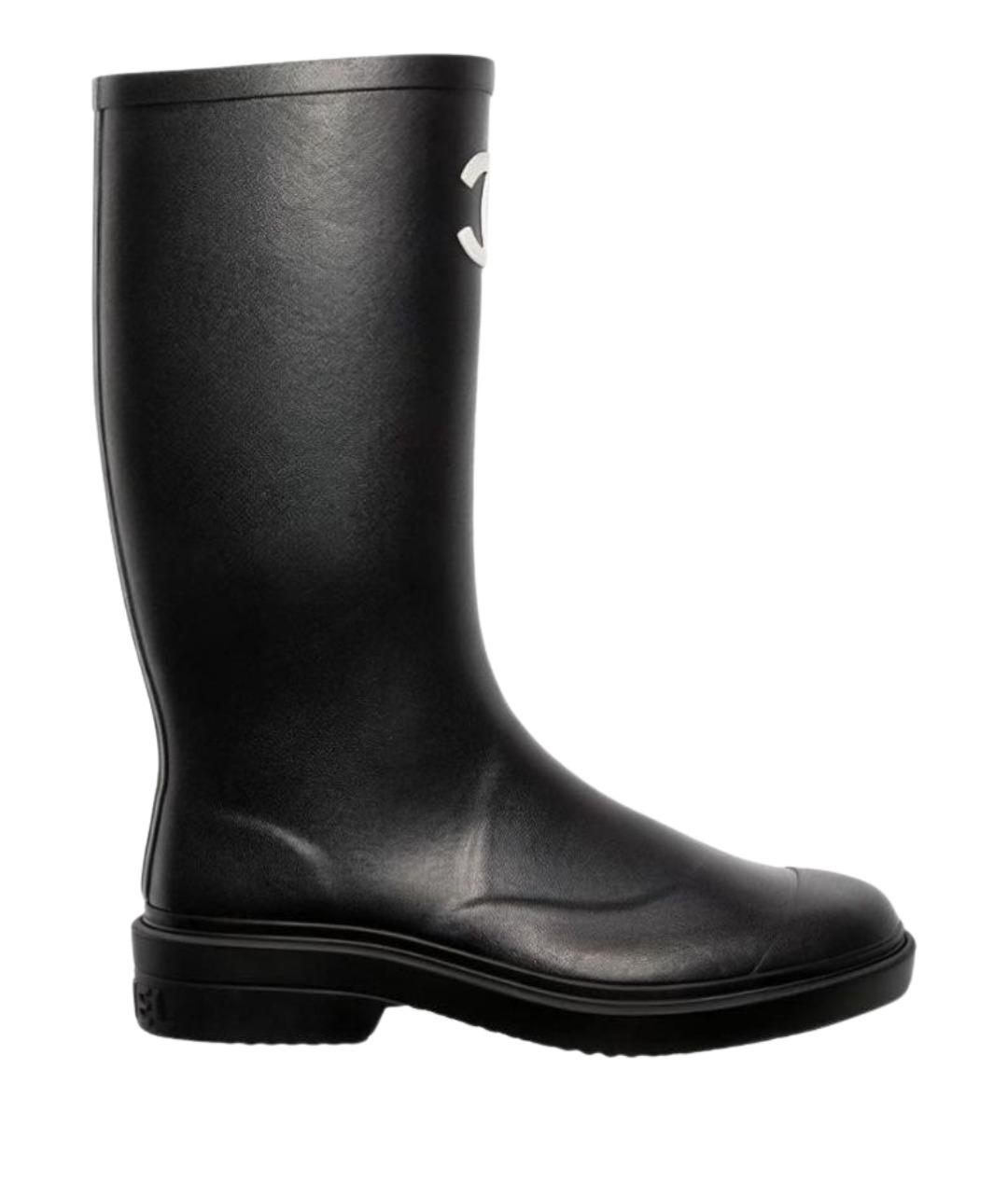 CHANEL Черные резиновые сапоги, фото 1