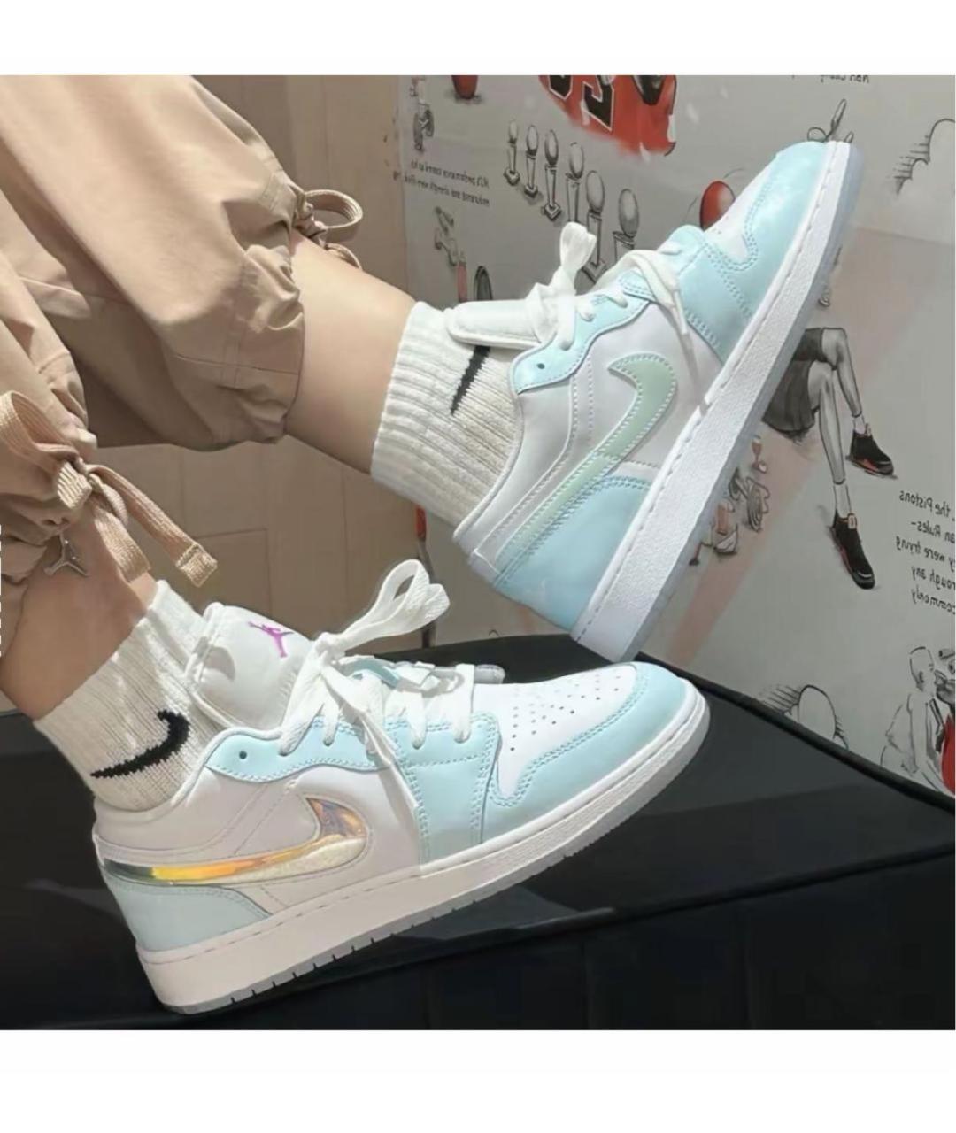 JORDAN Бирюзовые кожаные кроссовки, фото 3