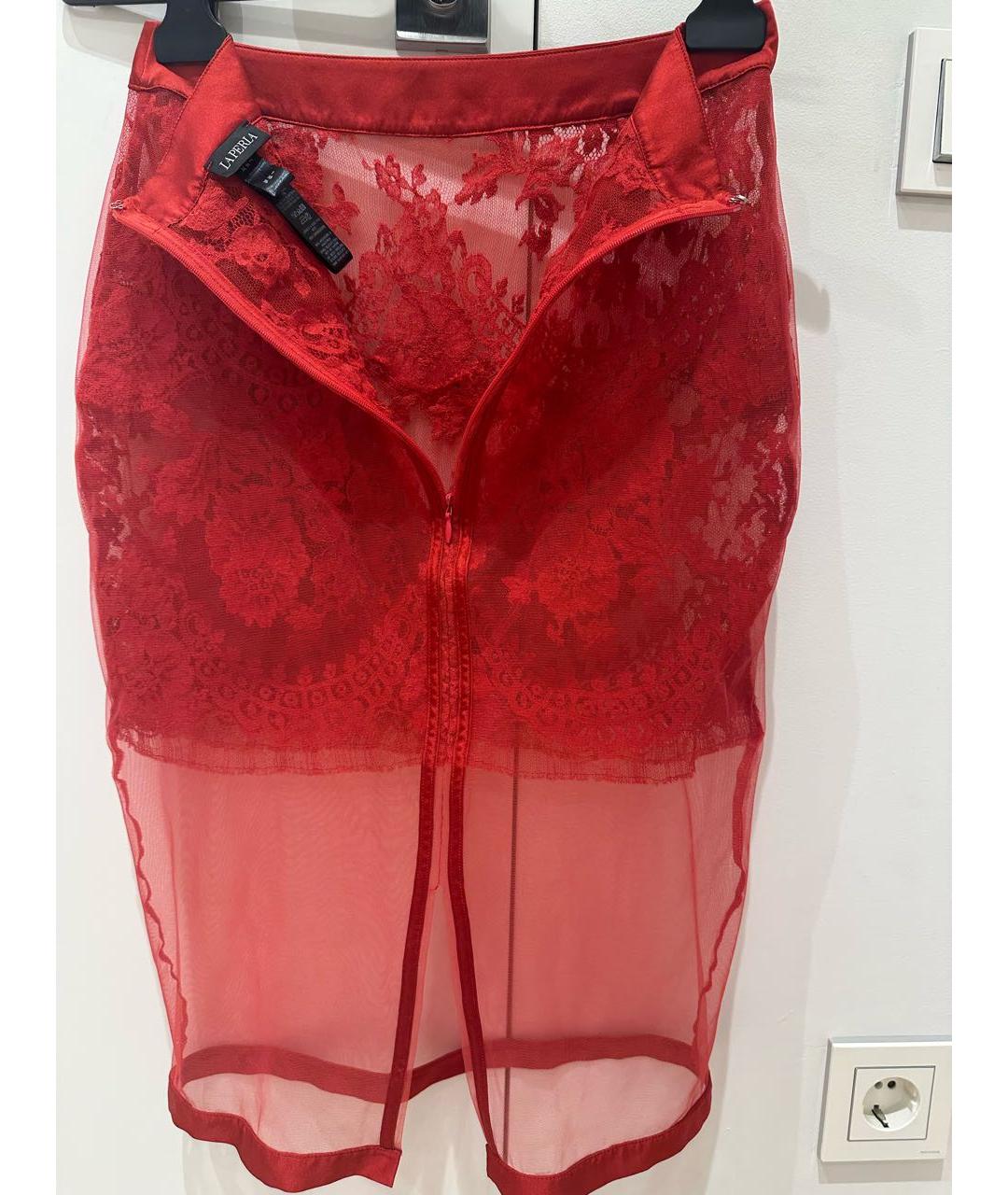 LA PERLA Красная шелковая юбка миди, фото 4