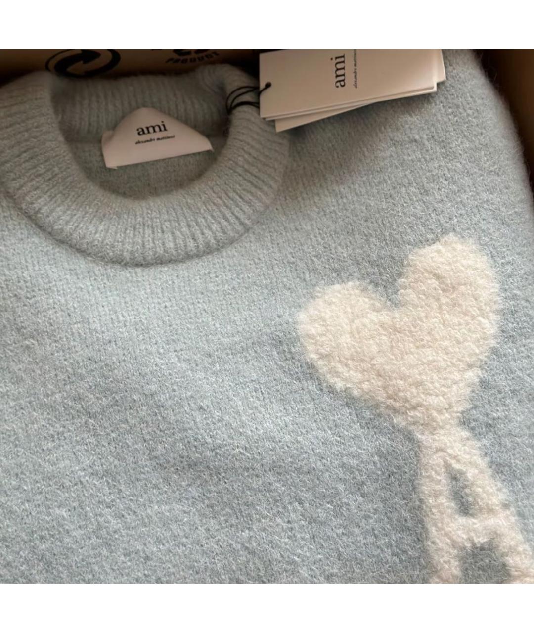 Ami Paris Голубой шерстяной джемпер / свитер, фото 6