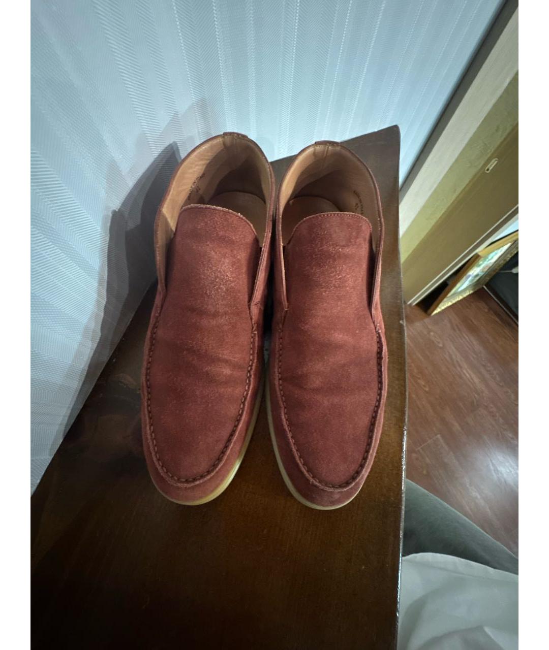 LORO PIANA Бордовые замшевые низкие ботинки, фото 3