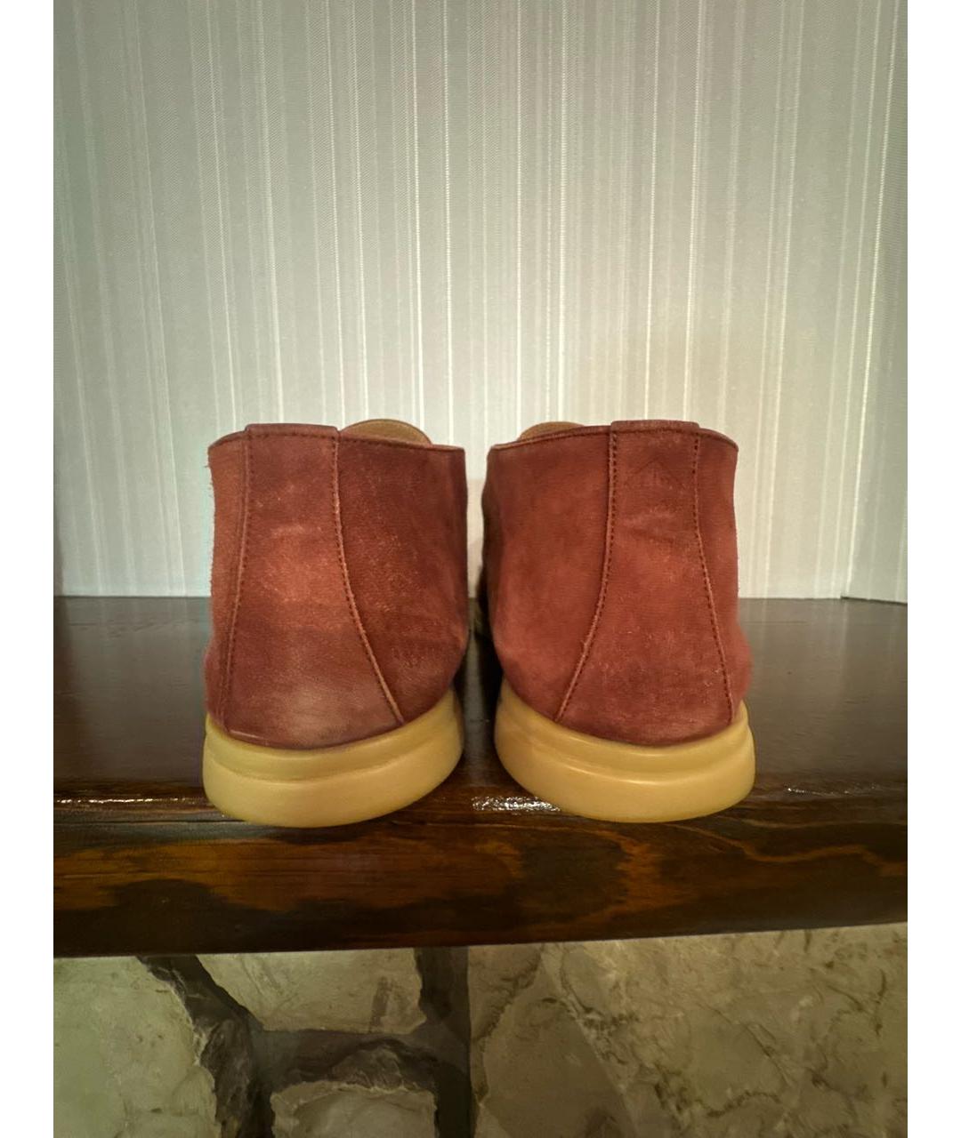 LORO PIANA Бордовые замшевые низкие ботинки, фото 4