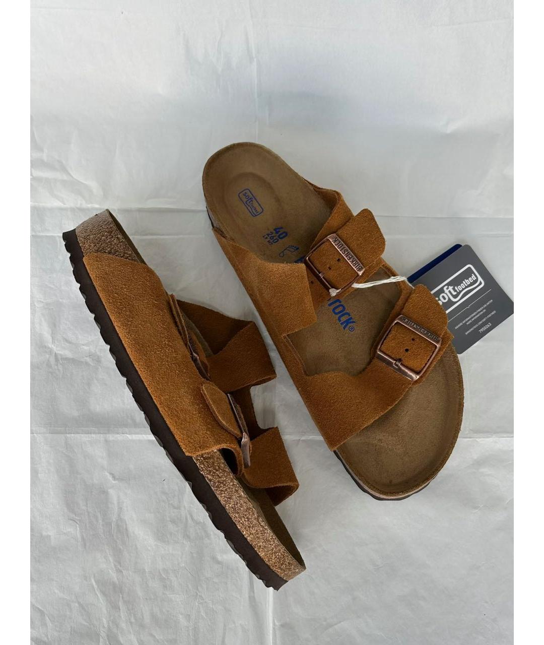 BIRKENSTOCK Коричневые замшевые шлепанцы, фото 4