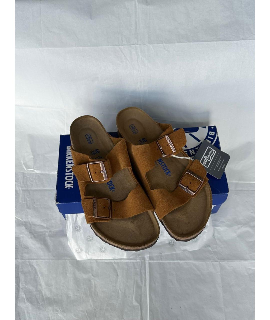 BIRKENSTOCK Коричневые замшевые шлепанцы, фото 2