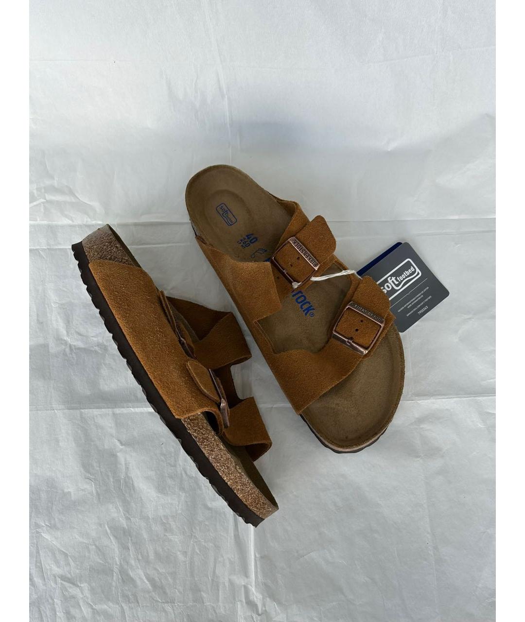 BIRKENSTOCK Коричневые замшевые шлепанцы, фото 3