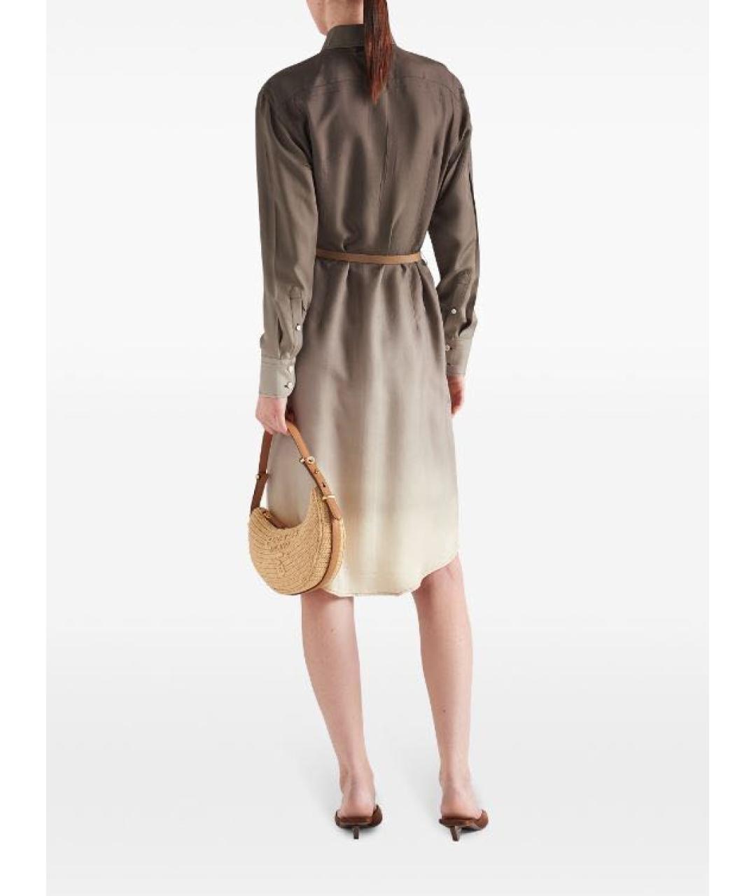 PRADA Хаки шелковое платье, фото 3