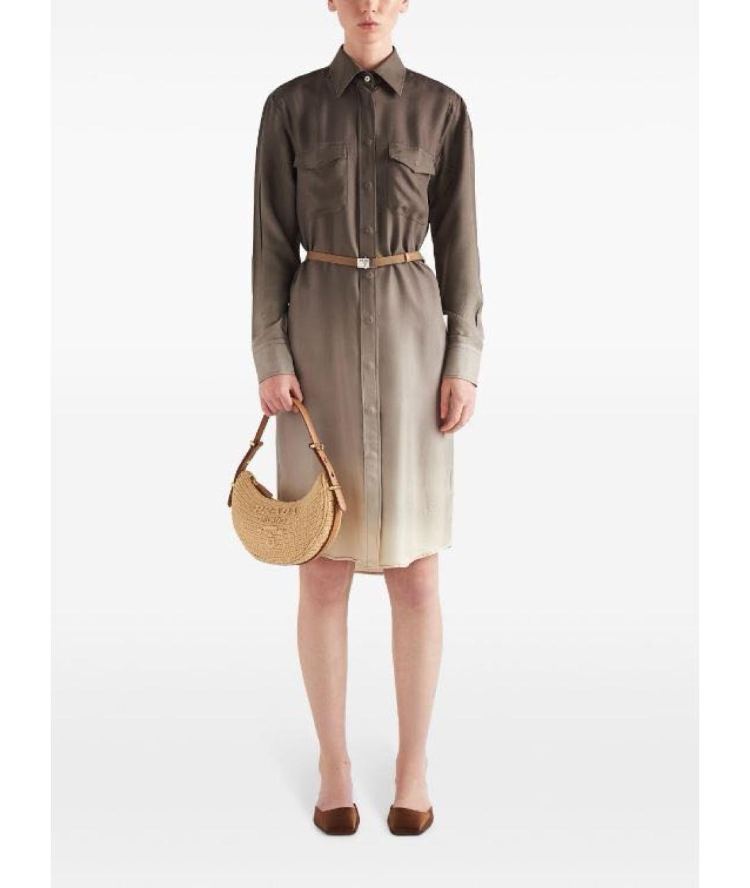 PRADA Хаки шелковое платье, фото 2