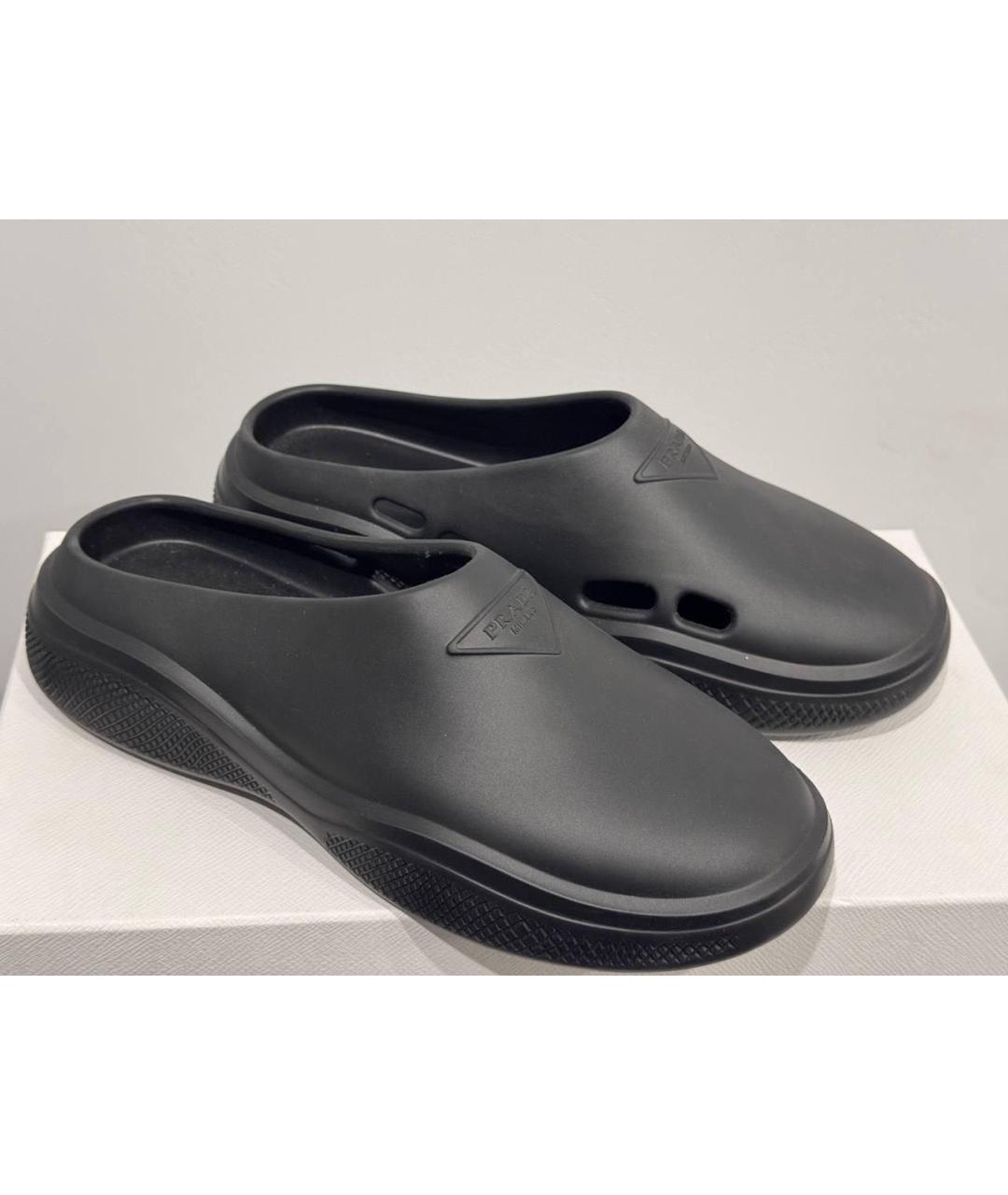 PRADA Черные резиновые шлепанцы, фото 5