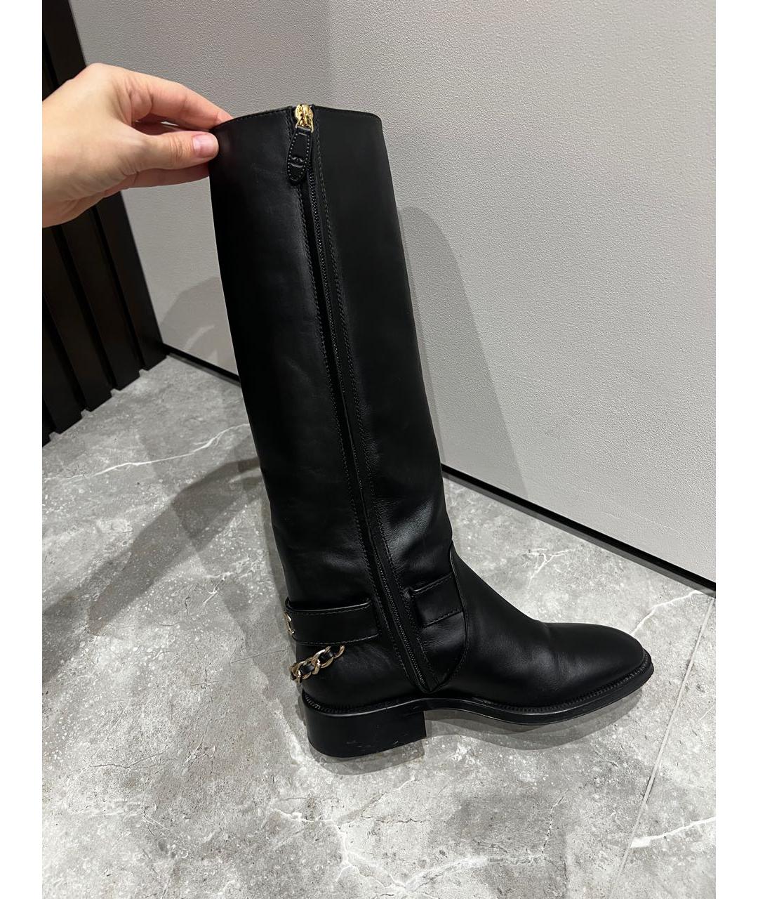 CHANEL Черные кожаные сапоги, фото 4