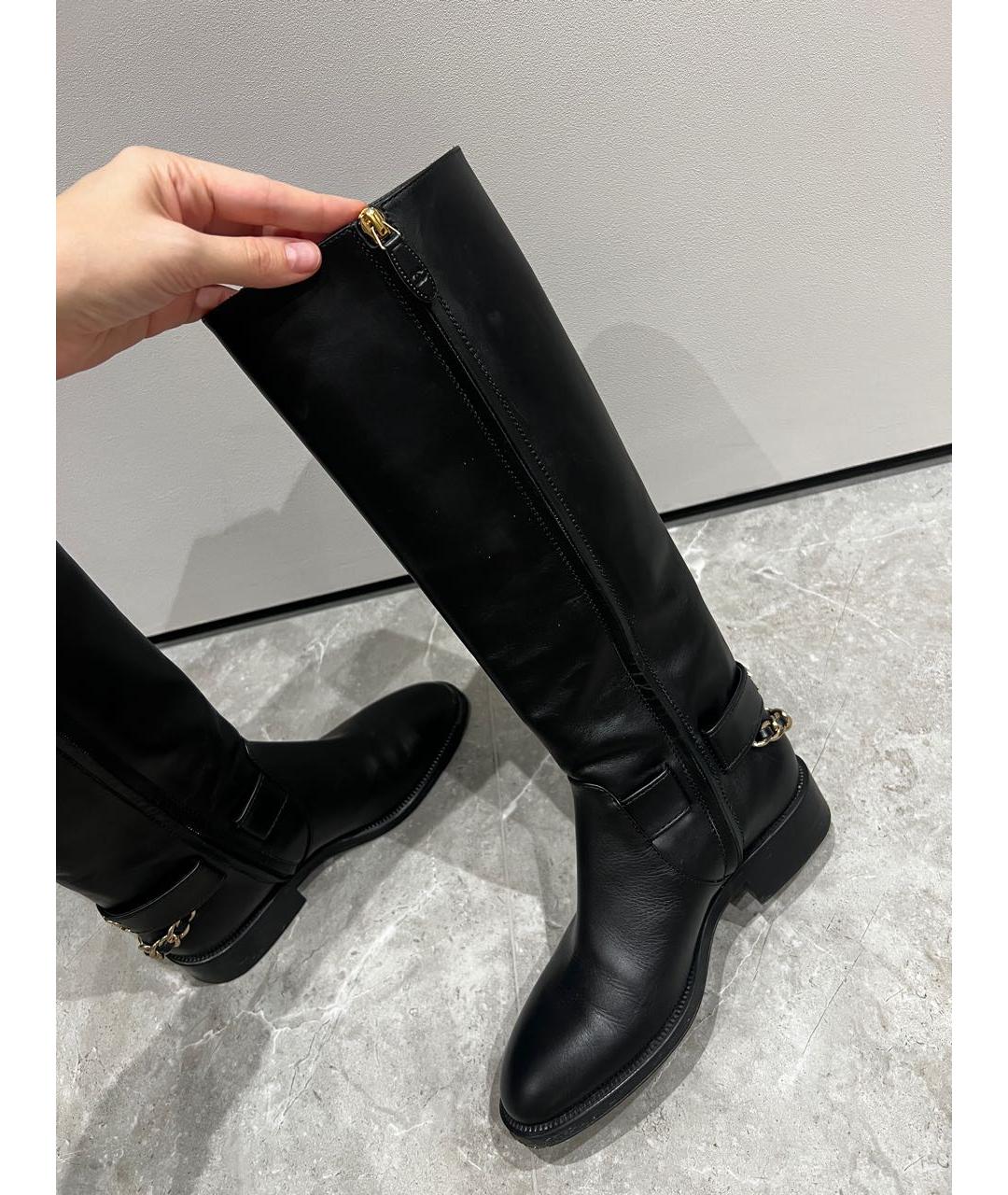 CHANEL Черные кожаные сапоги, фото 5