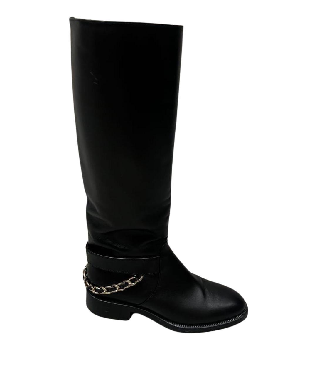 CHANEL Черные кожаные сапоги, фото 1