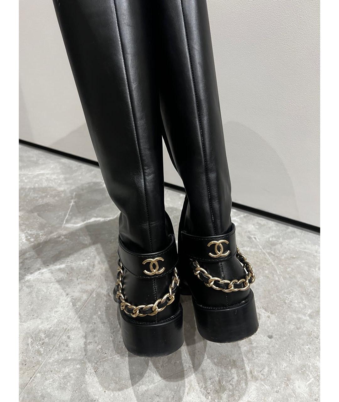 CHANEL Черные кожаные сапоги, фото 3