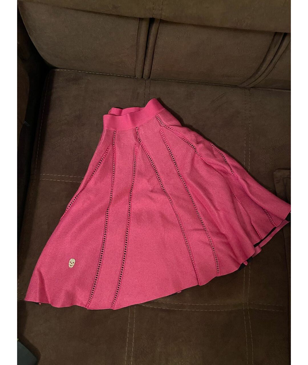 PHILIPP PLEIN Розовая хлопковая юбка миди, фото 4