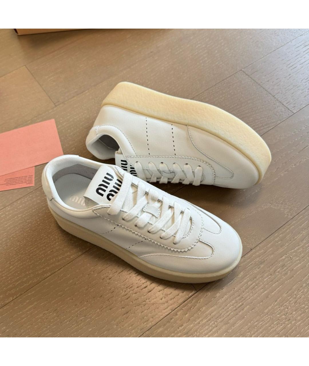 MIU MIU Белые кожаные кроссовки, фото 8