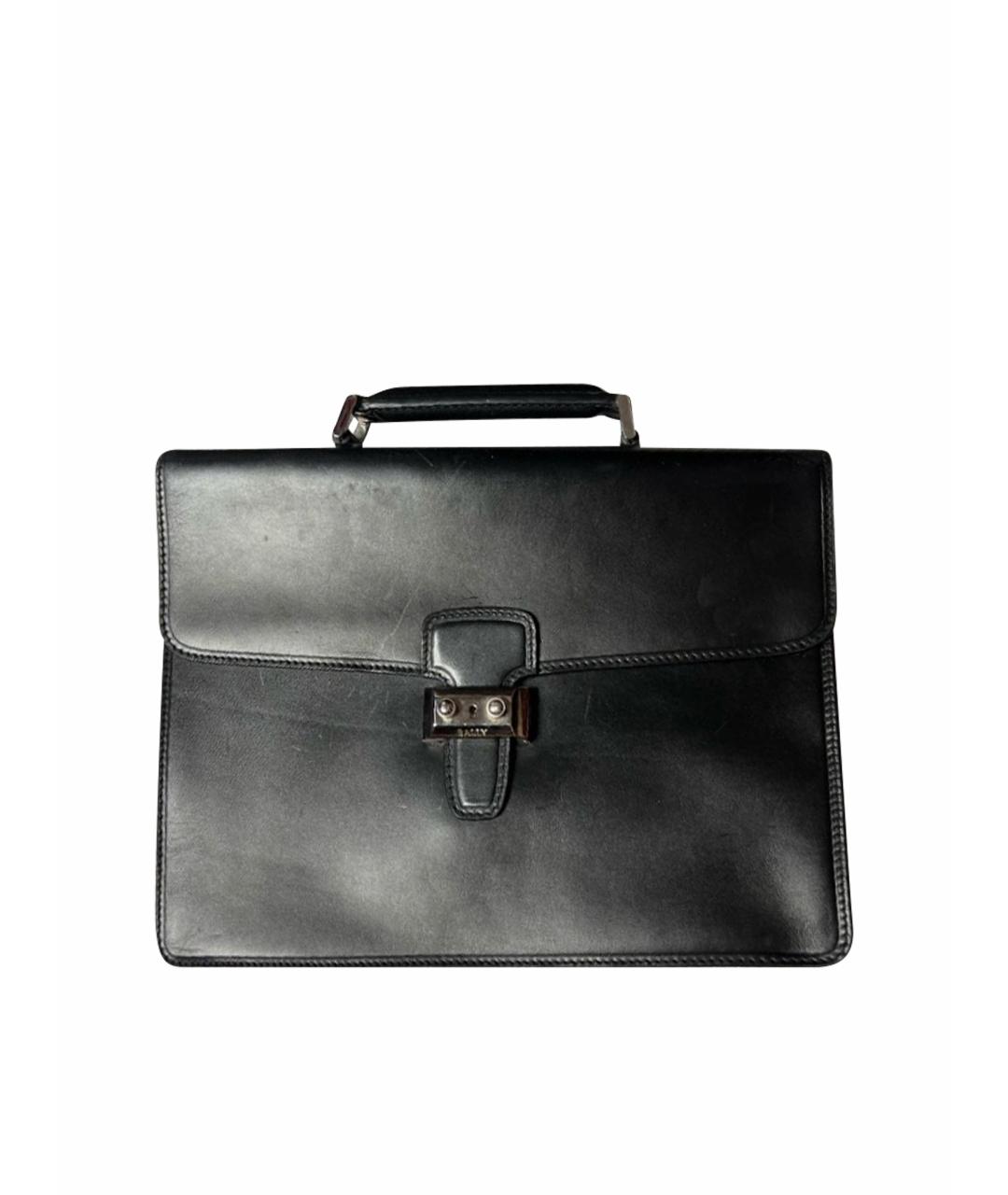 BALLY Черный кожаный портфель, фото 1