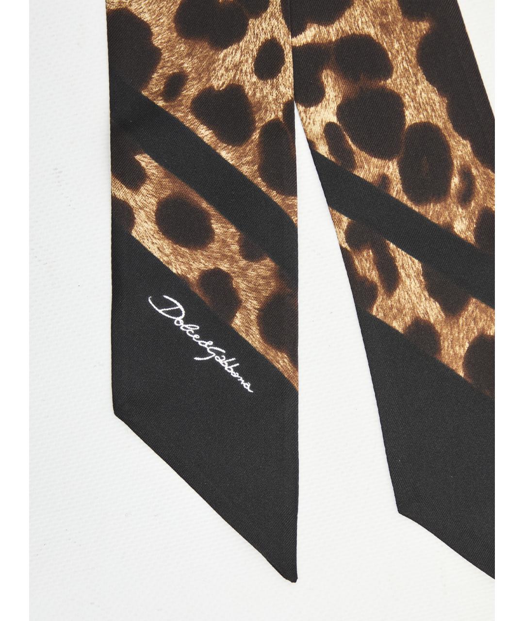 DOLCE&GABBANA Коричневый шелковый шарф, фото 2