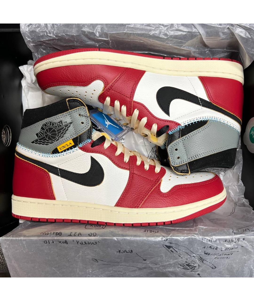 JORDAN Красные кожаные высокие кроссовки / кеды, фото 4