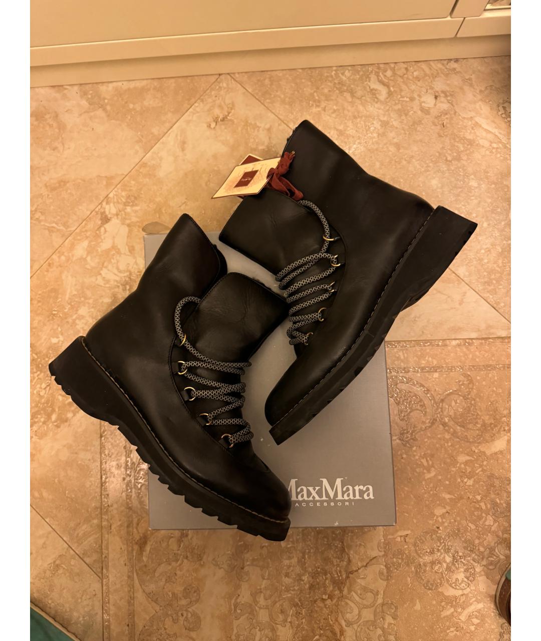 MAX MARA Черные кожаные ботинки, фото 6