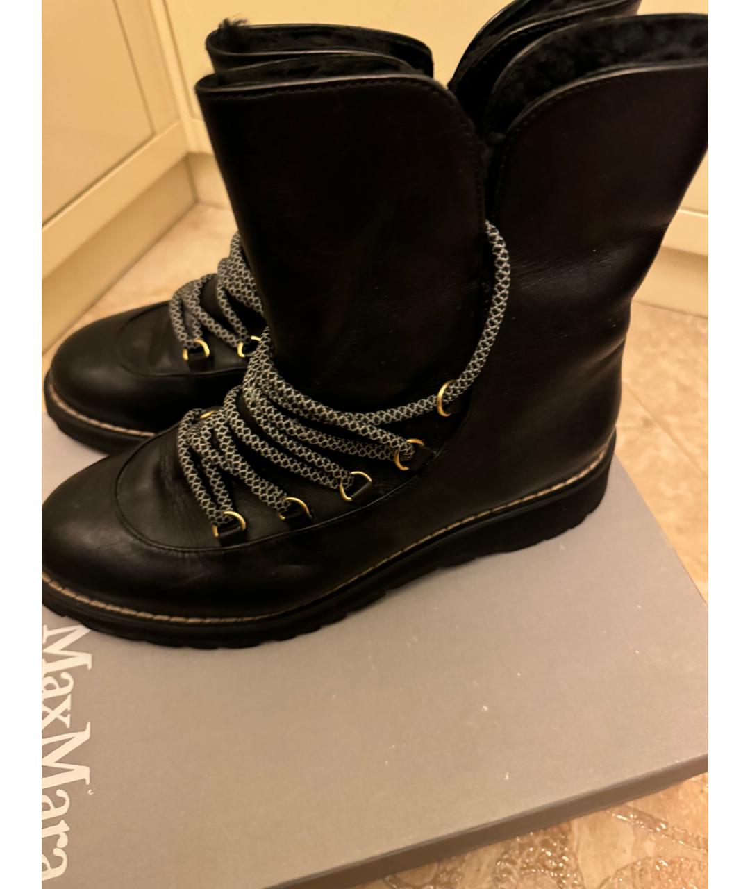 MAX MARA Черные кожаные ботинки, фото 3