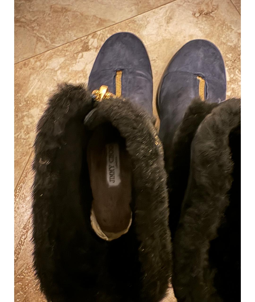 JIMMY CHOO Темно-синие замшевые ботинки, фото 3