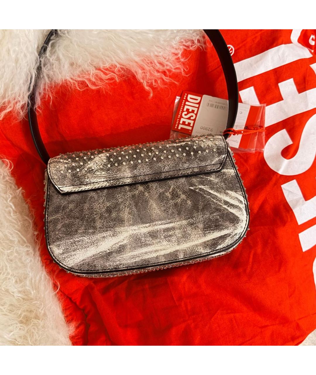 DIESEL Антрацитовая кожаная сумка с короткими ручками, фото 2