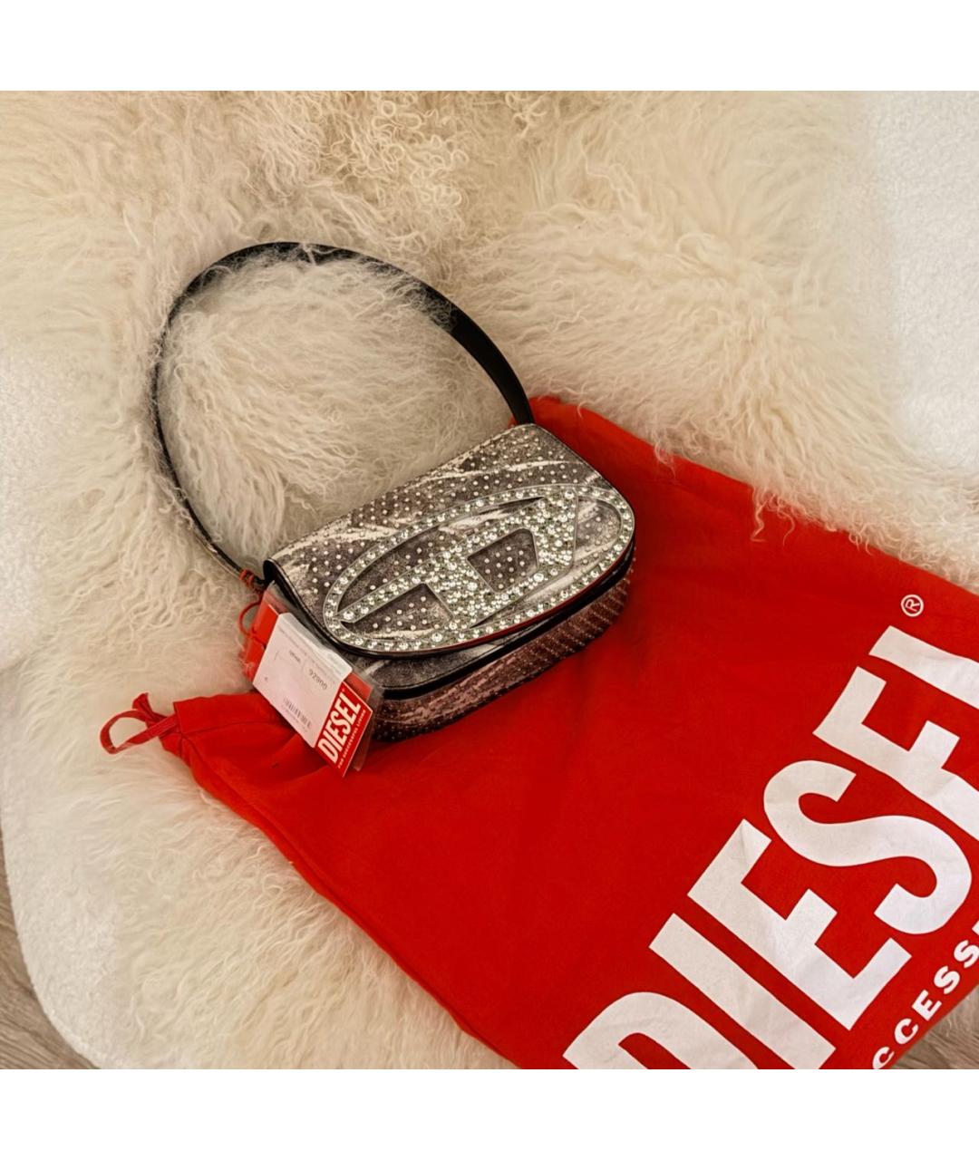 DIESEL Антрацитовая кожаная сумка с короткими ручками, фото 6