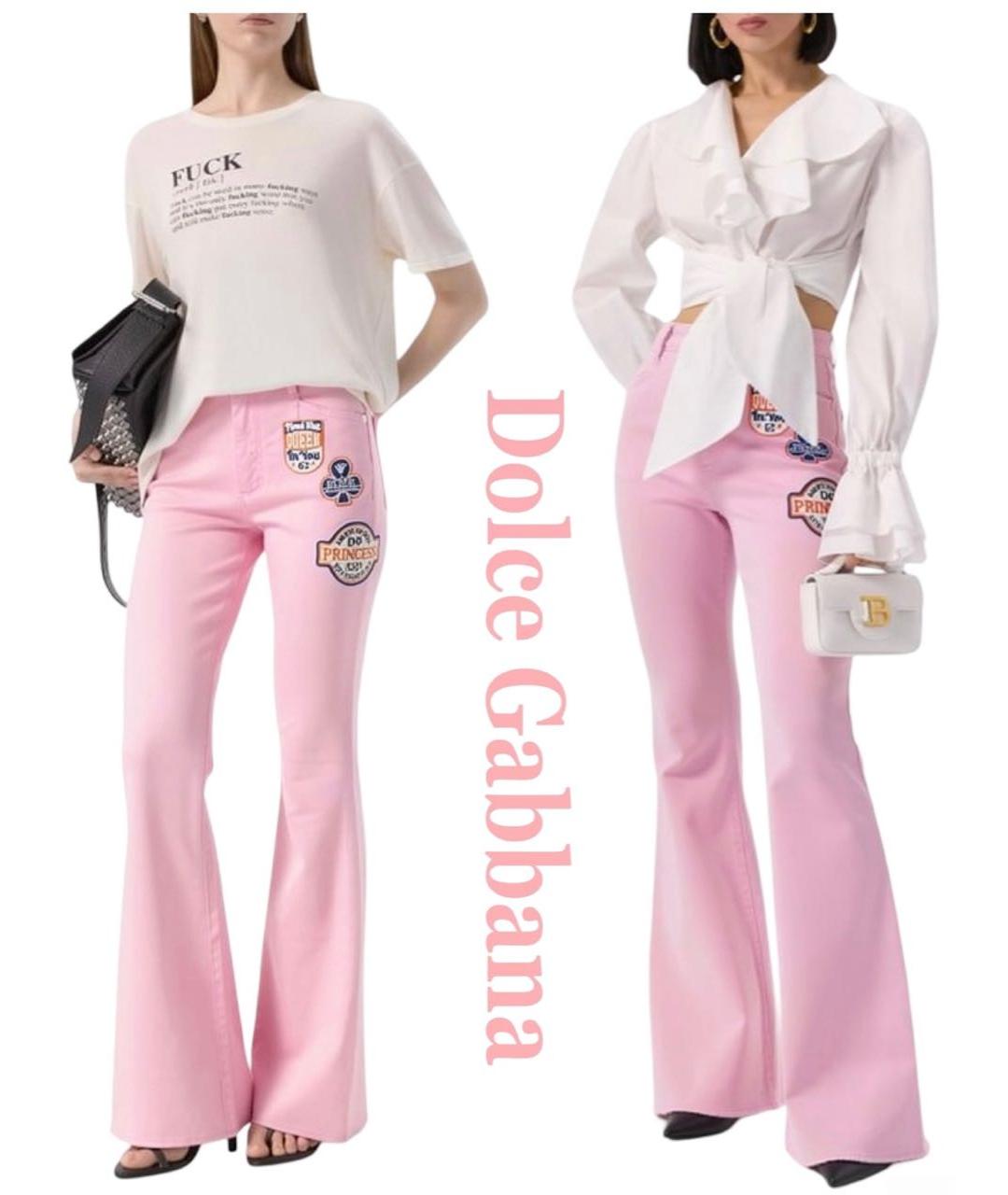 DOLCE&GABBANA Розовые хлопко-эластановые джинсы клеш, фото 5