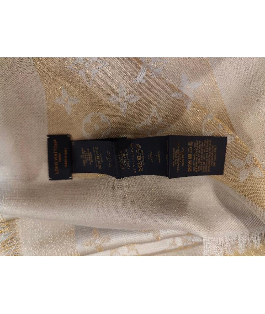LOUIS VUITTON Бежевый шелковый платок, фото 3