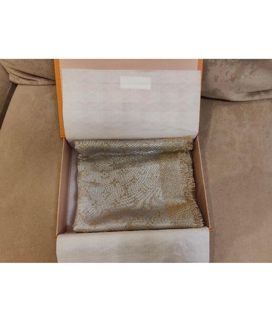 LOUIS VUITTON Бежевый шелковый платок, фото 5