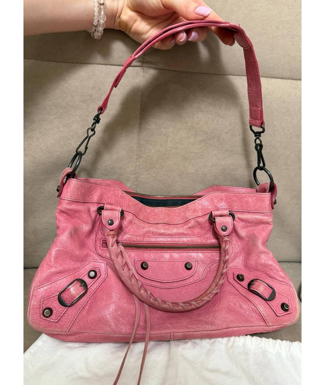 BALENCIAGA Розовая кожаная сумка с короткими ручками, фото 2