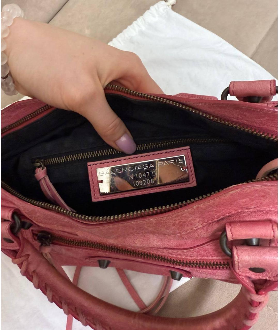 BALENCIAGA Розовая кожаная сумка с короткими ручками, фото 3