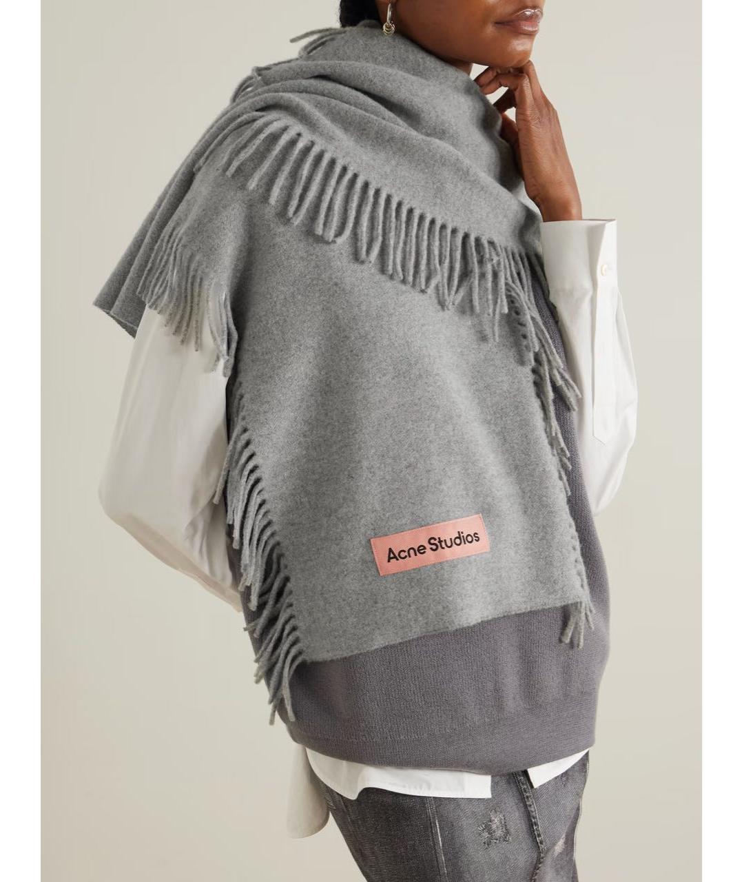 ACNE STUDIOS Серый шерстяной шарф, фото 4