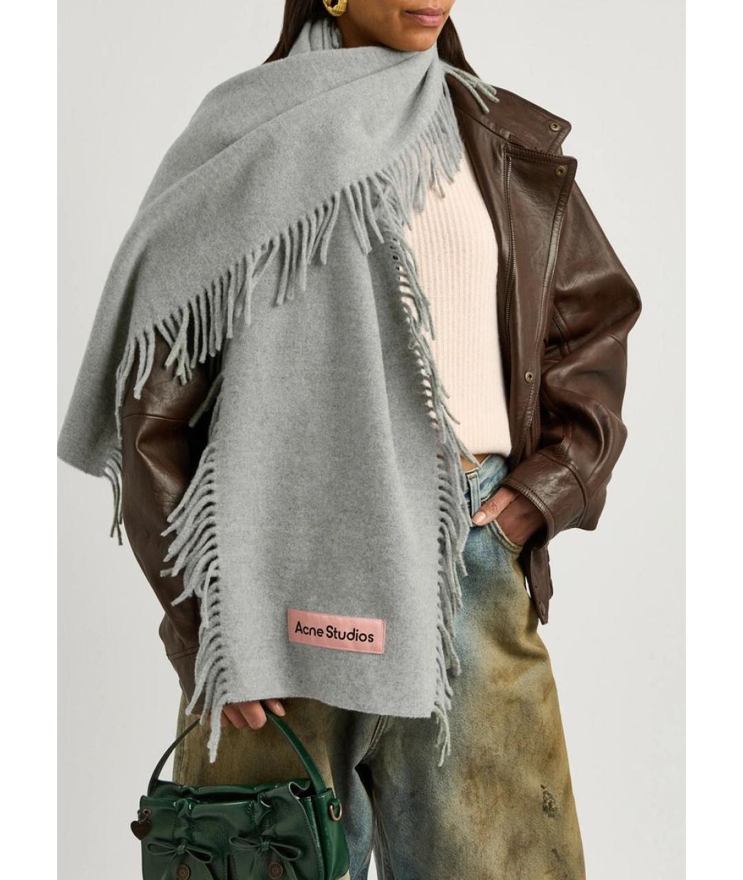 ACNE STUDIOS Серый шерстяной шарф, фото 2