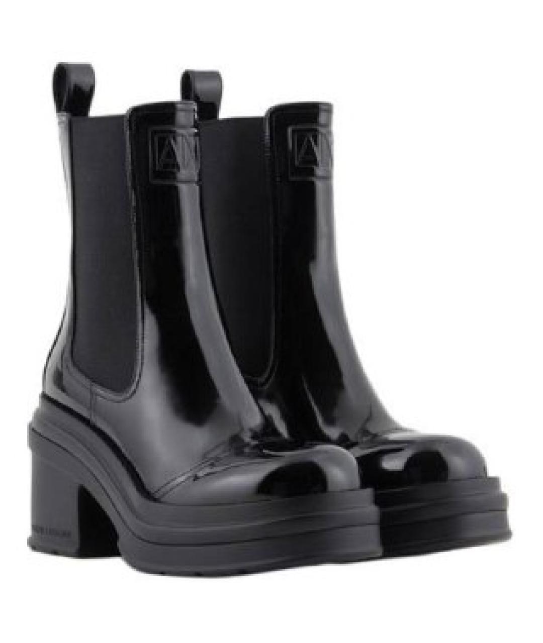 ARMANI EXCHANGE Черные полусапоги из лакированной кожи, фото 2