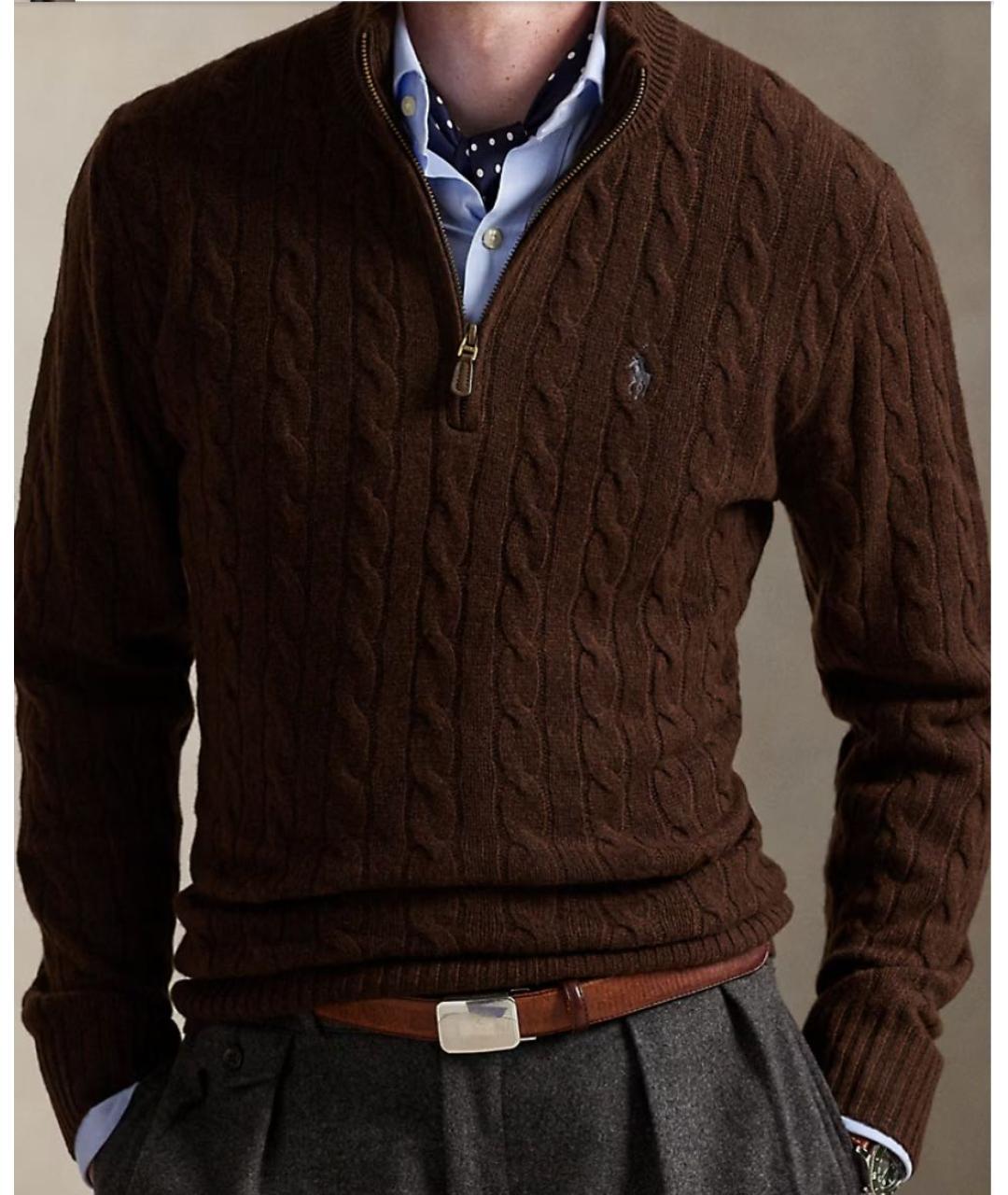 POLO RALPH LAUREN Коричневый шерстяной джемпер / свитер, фото 3