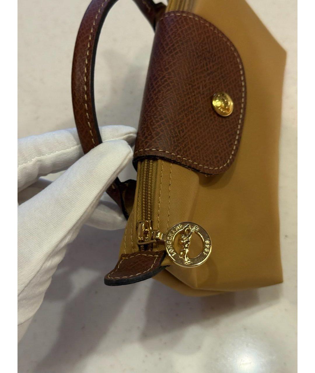 LONGCHAMP Горчичная тканевая сумка с короткими ручками, фото 4