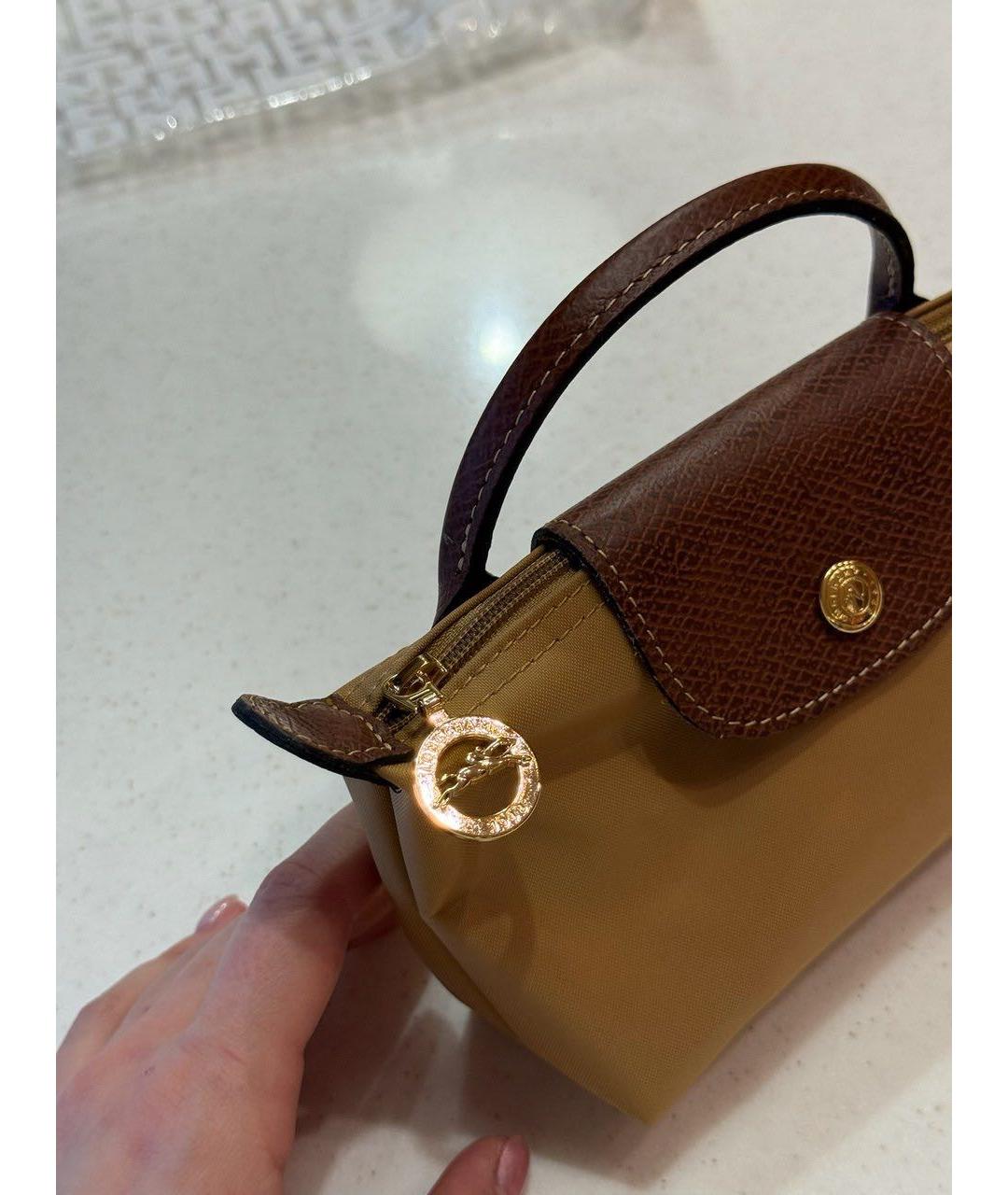 LONGCHAMP Горчичная тканевая сумка с короткими ручками, фото 3