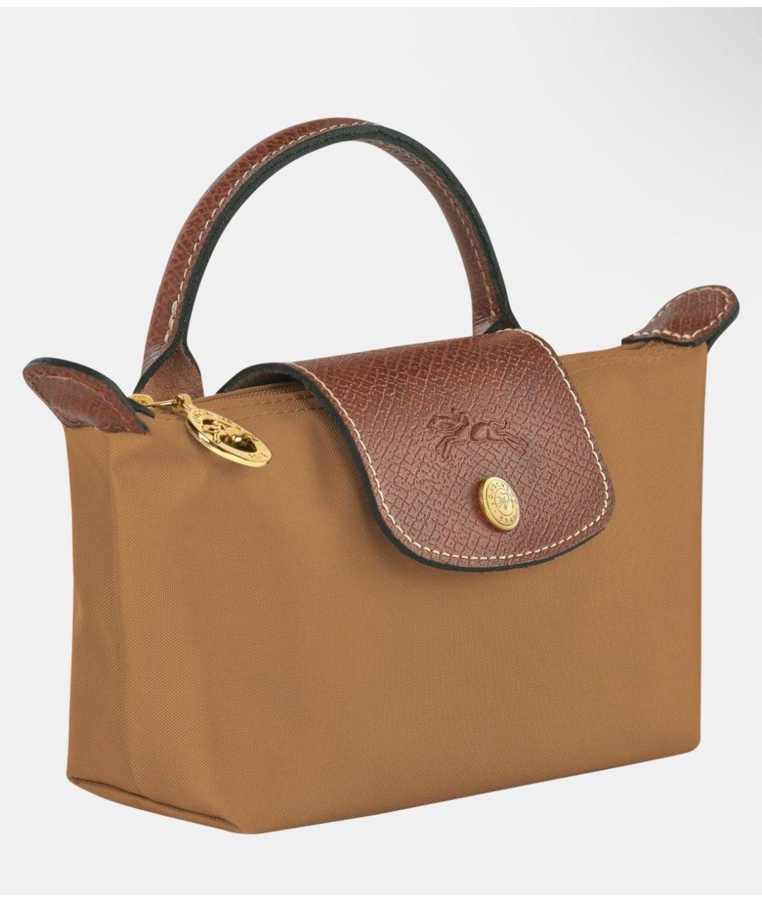 LONGCHAMP Горчичная тканевая сумка с короткими ручками, фото 6