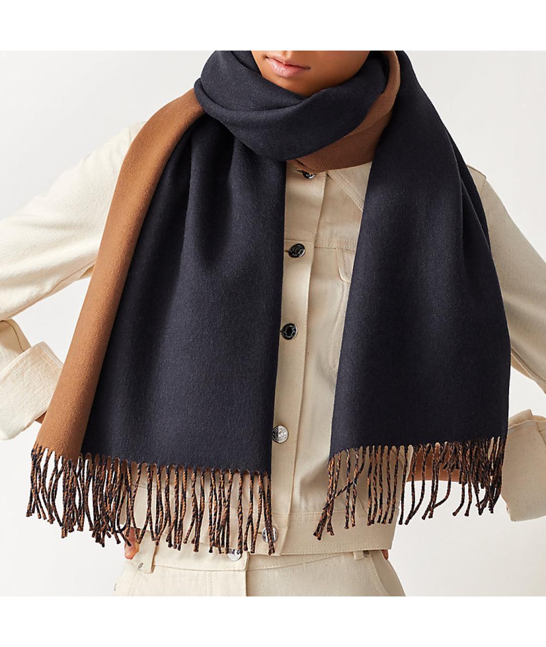 HERMES Синий кашемировый платок, фото 2