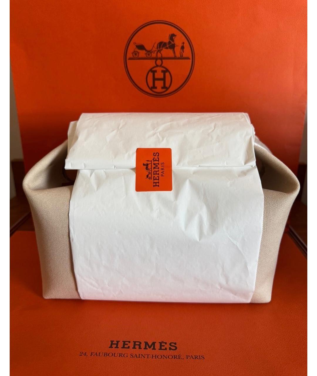 HERMES Бежевая тканевая косметичка, фото 5