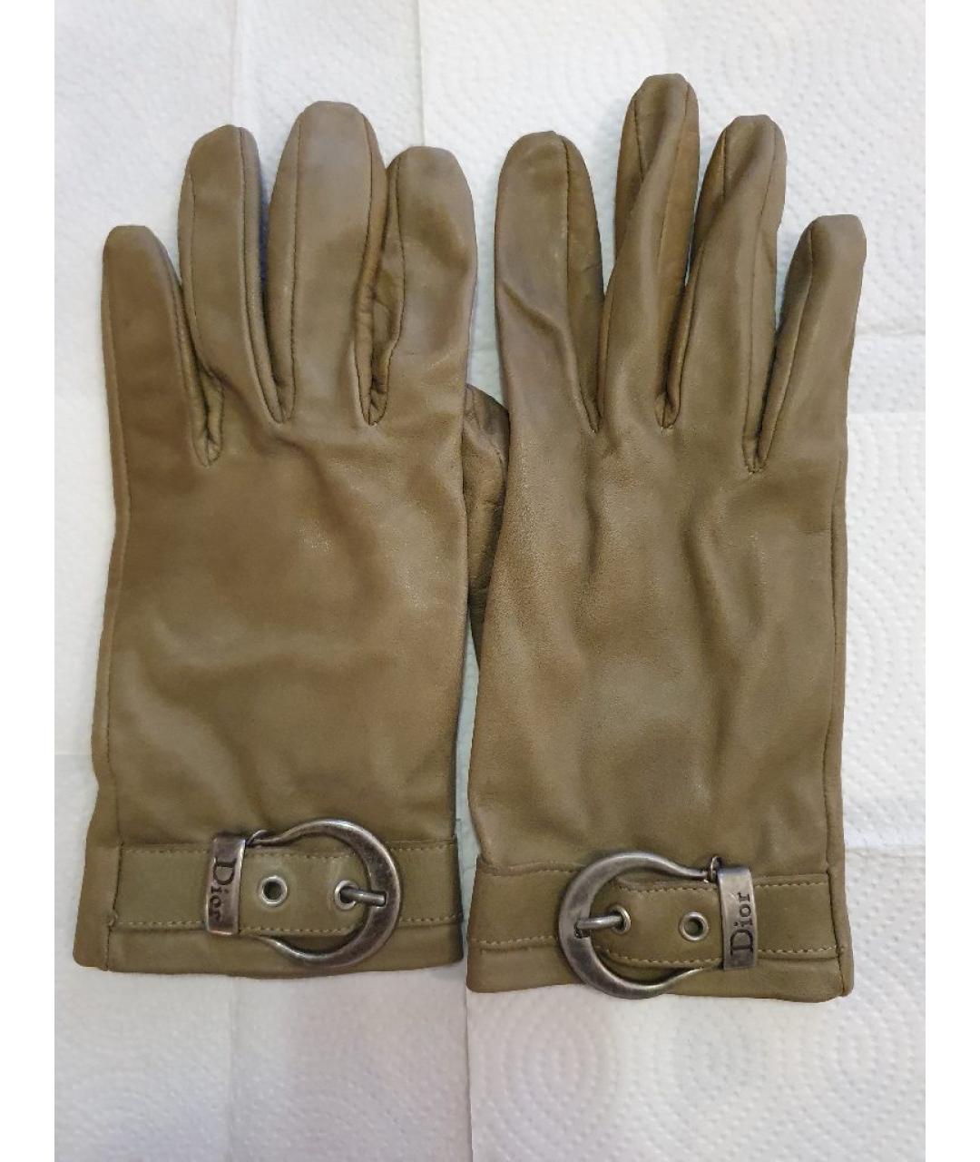 CHRISTIAN DIOR Серые кожаные перчатки, фото 7
